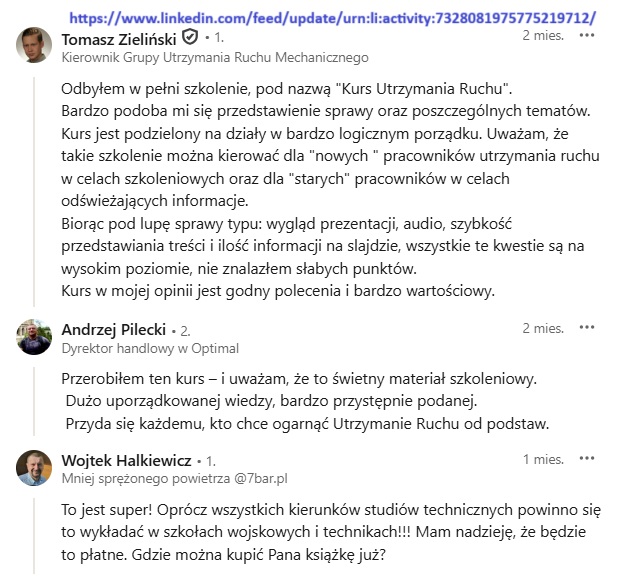 Opinie o Kursie wideo Utrzymanie Ruchu online